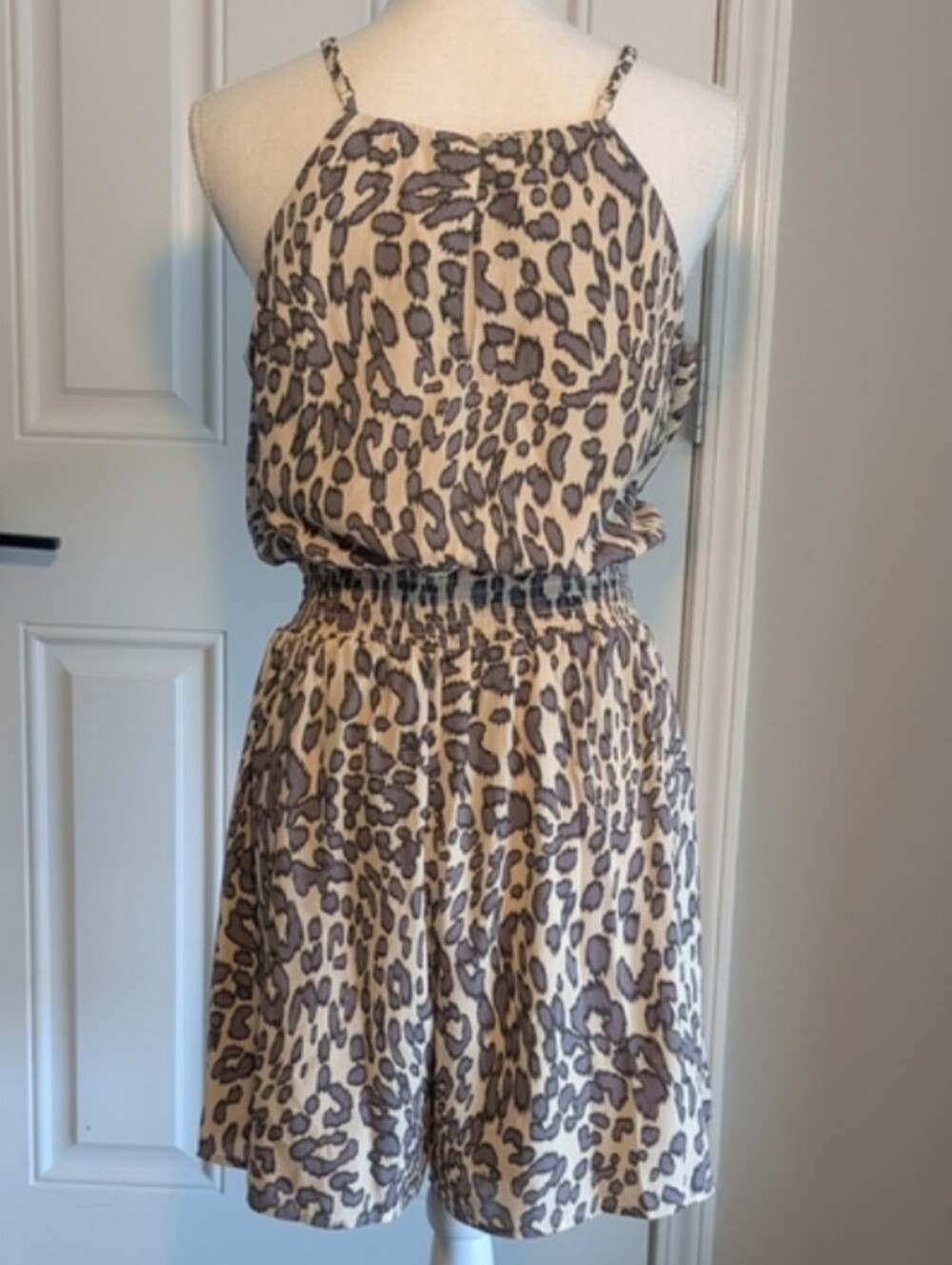 nine britton Beige and Greyish-blue Leopard Print Romper - Size M